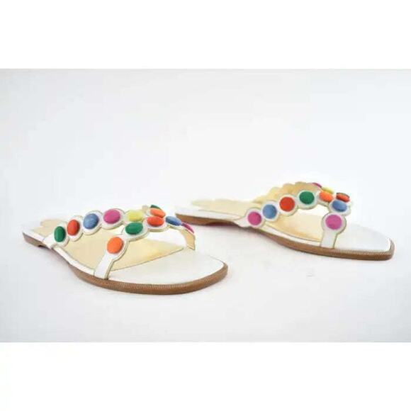 Christian Louboutin Smarta Flat White Multicolor Slide Slip Flip Flop Sandal 40 - Picture 4 of 10